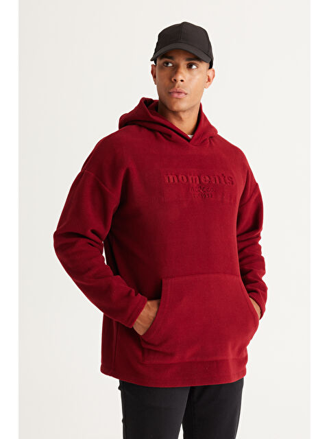 AC&Co / Altınyıldız Classics Erkek Bordo Oversize Bol Kesim Kapüşonlu Kanguru Cepli Sweatshirt Polar - S000394618-19951