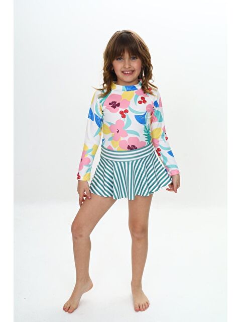 Modanino Kız Çocuk Şort Etekli Uzun Kollu Mayo Takımı 3-10 Yaş 12226 - S000378525-27074