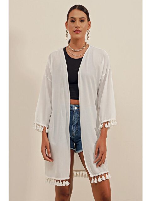 Bigdart 5833 Fırfırlı Kimonıo - Beyaz - S000195070-20063