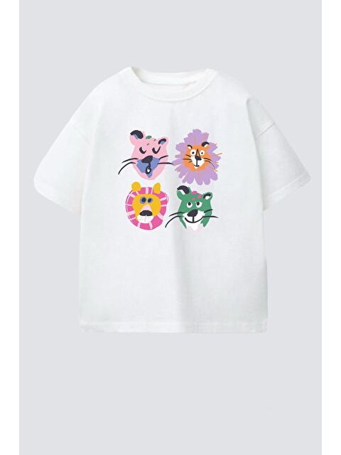 Monila Unisex Çocuk Pamuklu Bisiklet Yaka Baskılı T-Shirt