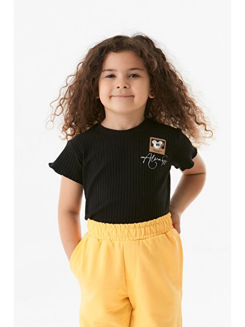 Fullamoda Kabartma Baskılı Bisiklet Yaka Kız Çocuk Tişört - S000218375-19351