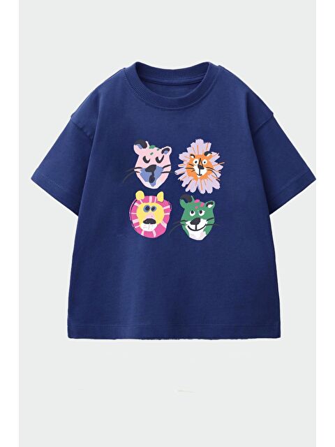 Monila Unisex Çocuk Pamuklu Bisiklet Yaka Baskılı T-Shirt