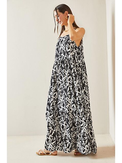 Xhan Siyah Desenli Askılı Elbise 5YXK6-48860-02 - S000236641-19351