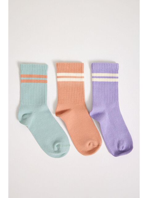 Katia And Bony 3 lü Paket Şeritli Kız Çocuk Soket Çorap