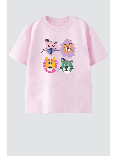 Monila Unisex Çocuk Pamuklu Bisiklet Yaka Baskılı T-Shirt