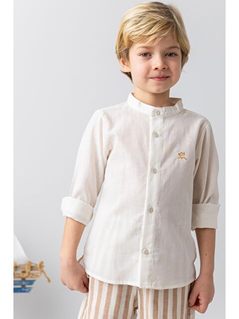 MİNİNİO Erkek Bebek Hakim Yaka Uzun Kollu Gömlek - Ekru - S000363561-19965