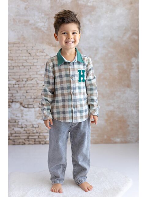 MİNİNİO Erkek Bebek Ekose Desenli Gömlek - Yeşil - S000363562-18194