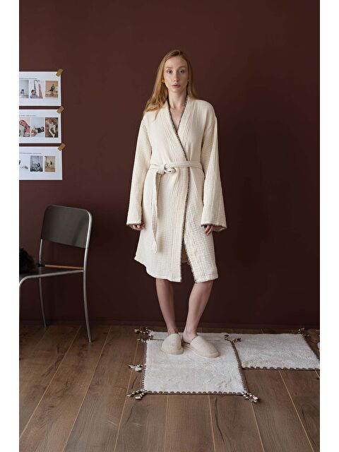 İrya Loom 4 Katlı Çoban Dikşili Kadın Bornoz Kum Bej - S000487294-19928