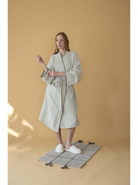 İrya Loom 4 Katlı Çoban Dikşili Kadın Bornoz Adaçayı - S000487297-18194