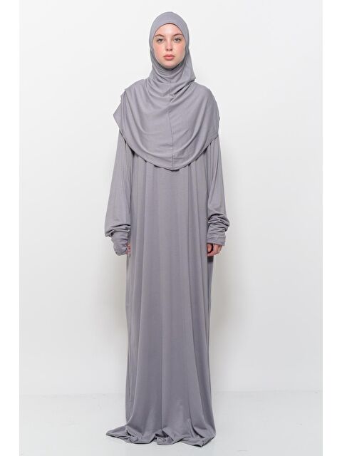 Altobeh Tek Parça Pamuklu Yarasa Kollu Tak Çıkar Başörtülü Organik Terletmez Namaz Elbisesi - S000505130-20600