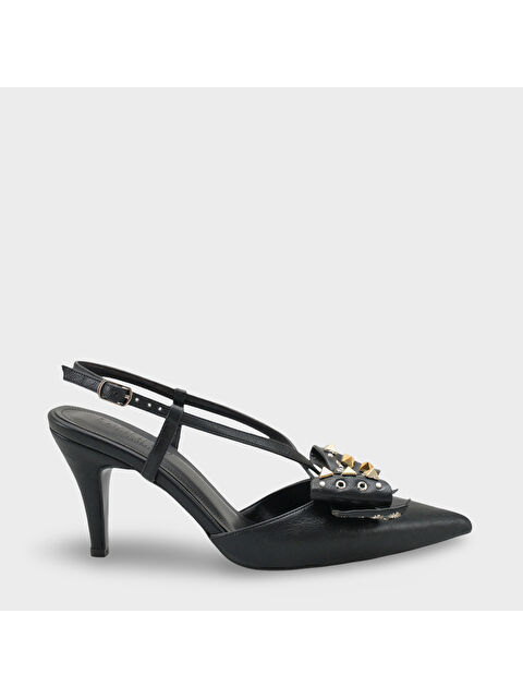 Capone Outfitters Nancie Orta Topuklu Metal Zımbalı Fiyonklu Arkası Açık Kadın Ayakkabı - S000516010-19351