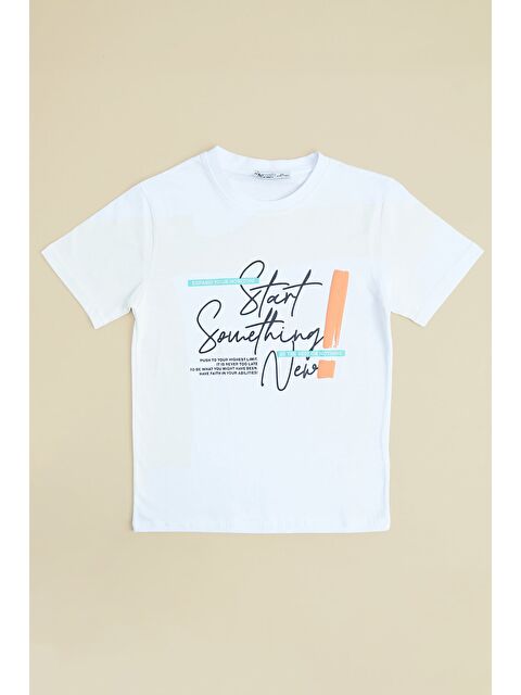 Fullamoda Yazı Baskılı Bisiklet Yaka Erkek Çocuk Tişört