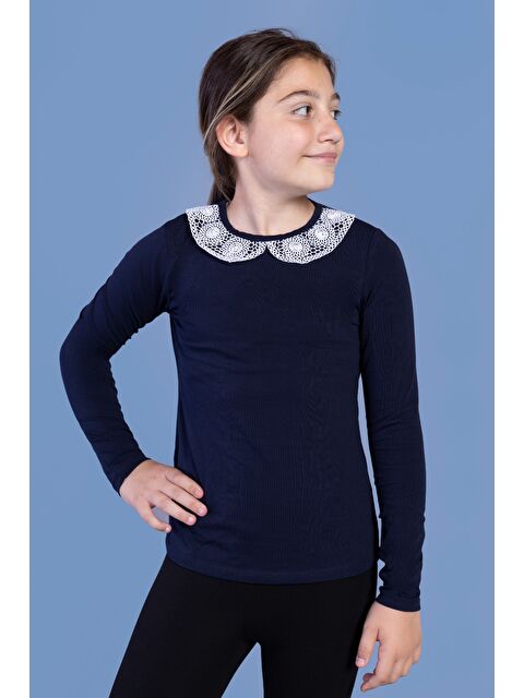 Toontoykids Kız Çocuk Önü Dantelli Okul Tişört - S000372645-21164
