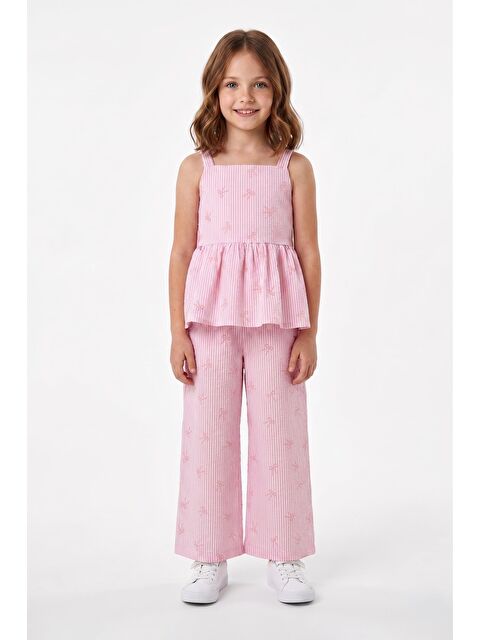 Fullamoda Fiyonklu Çizgili Askılı Kız Çocuk 2 Li Takım