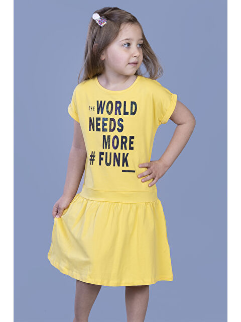 Toontoykids Kız Çocuk Renkli Yazı Baskılı Büzgü Detaylı Elbise - S000364435-20072