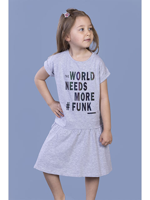 Toontoykids Kız Çocuk Renkli Yazı Baskılı Büzgü Detaylı Elbise - S000364435-74
