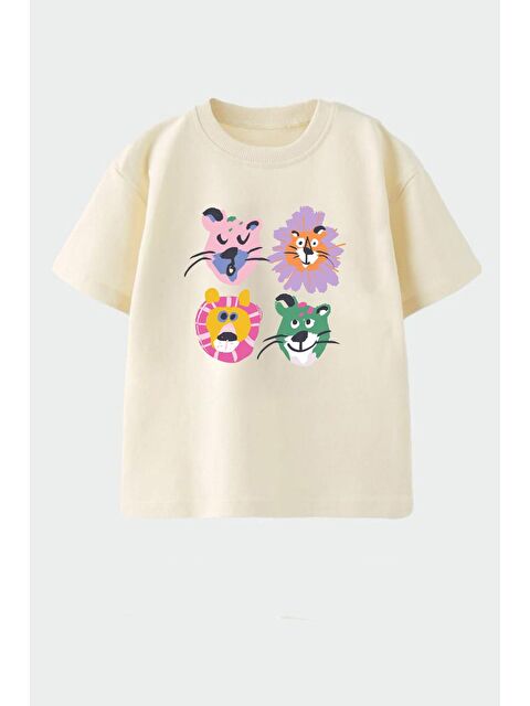 Monila Unisex Çocuk Pamuklu Bisiklet Yaka Baskılı T-Shirt