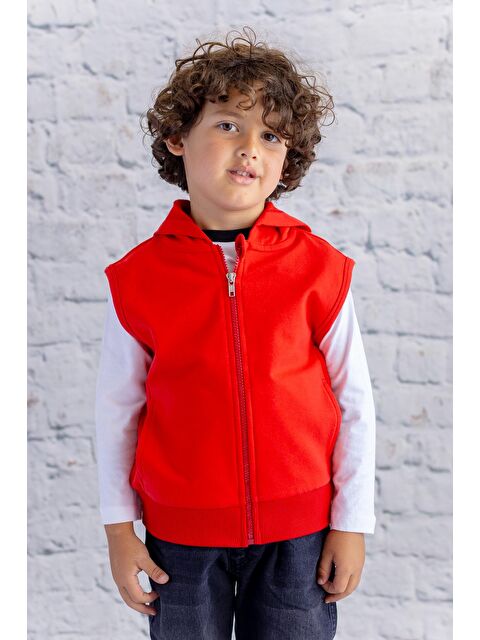 ZEYLAND Unisex Çocuk Basic Kapüşonlu Yelek   Kırmızı - S000316391-20045