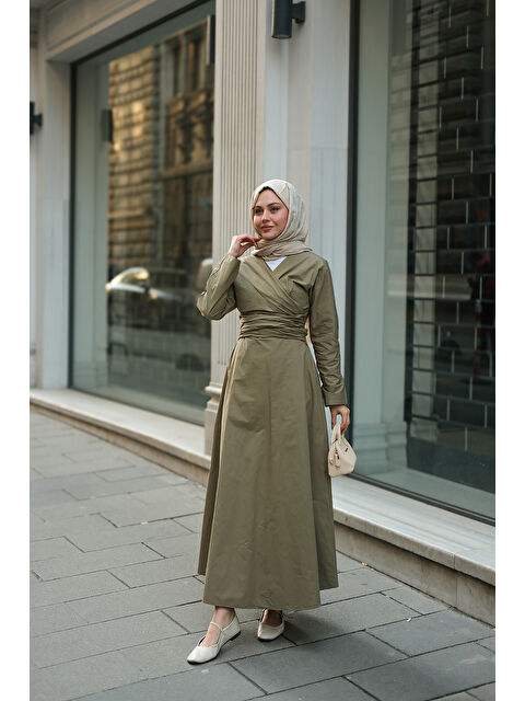 Locco Moda Kadın Kendinden Bağlamalı Poplin Elbise Yeşil - S000361454-18194