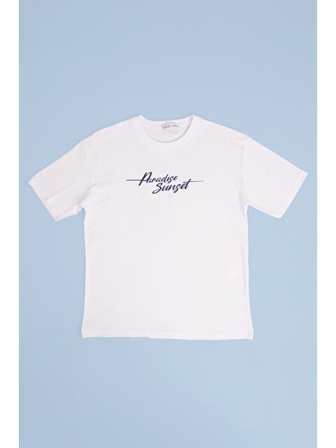 Fullamoda %100 Pamuk Yazı Ve Palmiye Baskılı Oversize Erkek Çocuk Tişört