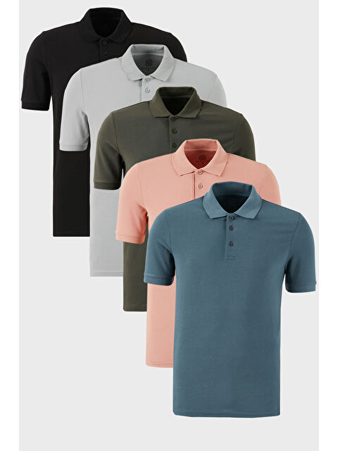 Buratti Pamuklu Regular Fit Düğmeli Polo Yaka 5'li Paket %100 Pamuk Tişört 5902127S5 - S000387129-37396