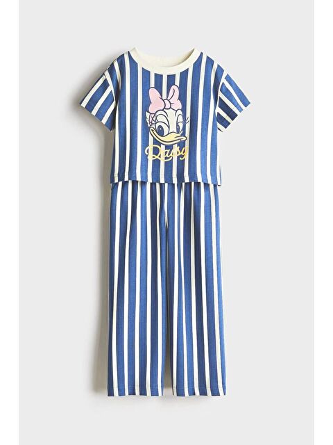 Magu Kız Çocuk Pamuklu Mavi Çizgili T-Shirt Takım