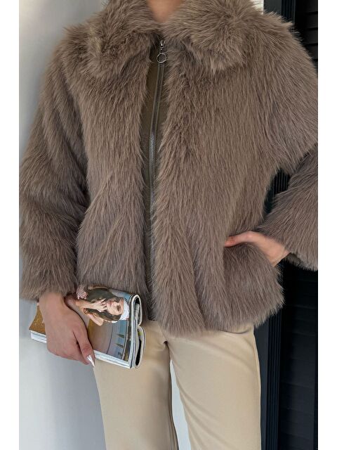 Gülseli Kadın Ön Fermuarlı Saçaklı Kürklü Mont - S000469759-26429