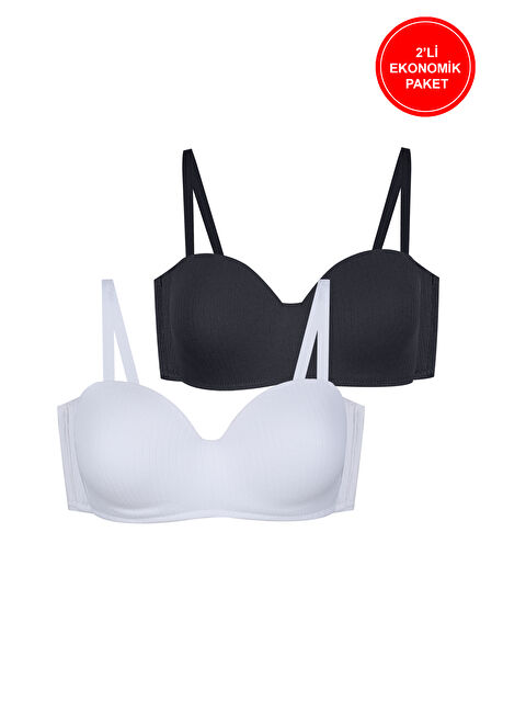 Koza İç Giyim 2'li Paket - Kadın Dolgusuz Pamuklu Fitilli Straplez Sütyen - S000487662-5406