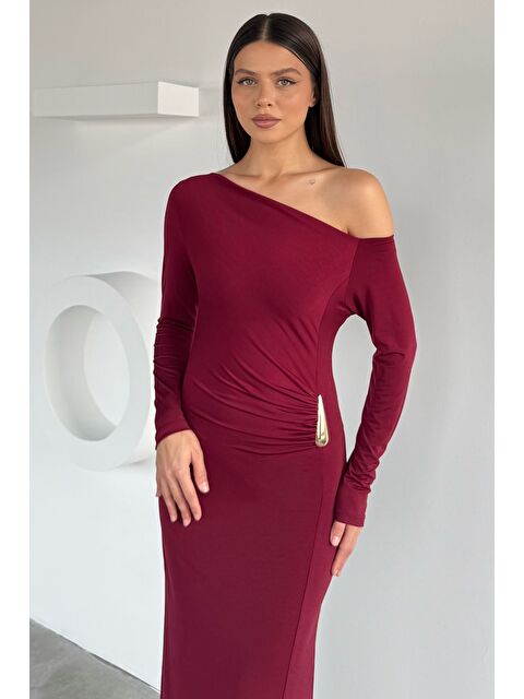 Gülseli Kadın Omuz Dekolteli Gold Tokalı Drapeli Elastanlı Elbise - S000469760-19951