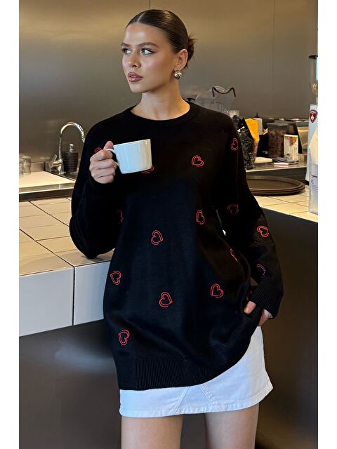 Gülseli Kalp Nakışlı Kadın Triko Kazak - S000448669-19351