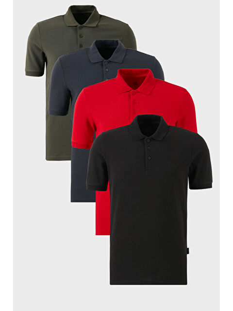 Buratti Pamuklu Regular Fit Düğmeli Polo Yaka 4'lü Paket %100 Pamuk Tişört 5902127S4 - S000387157-37421