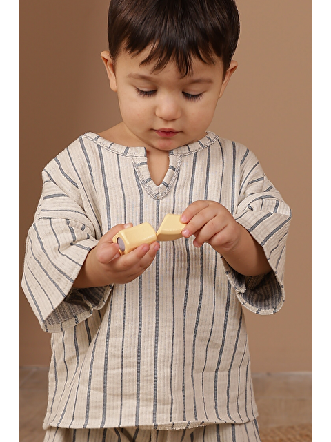 Oh La La Koala For Little Ones İndigo Çizgili Yaka Detaylı T-shirt