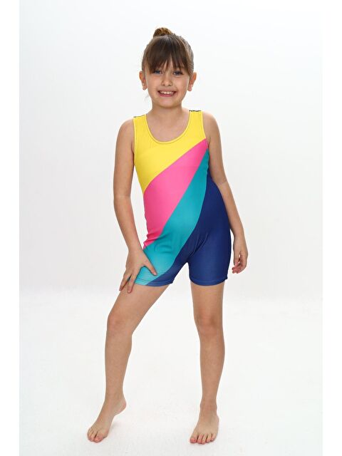 Modanino Kız Çocuk Yüzücü Şortlu Tek Parça Tulum Mayo Takımı 5-16 Yaş 12231 - S000379849-23173