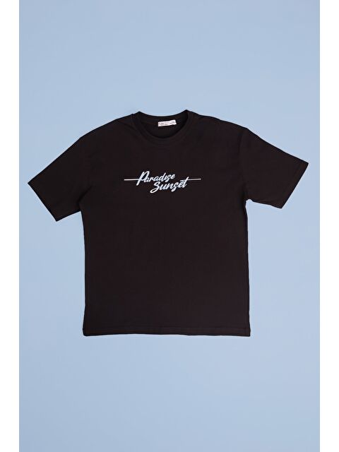 Fullamoda %100 Pamuk Yazı Ve Palmiye Baskılı Oversize Erkek Çocuk Tişört