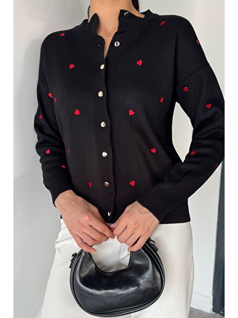 Gülseli Kadın Kalp Nakışlı Triko Hırka (s-m-l Uyumludur) - S000469777-19351