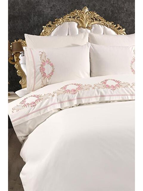 Çeyiz Diyarı Rose Nakışlı 6 Parça Nevresim Takımı Krem - S000487314-23173