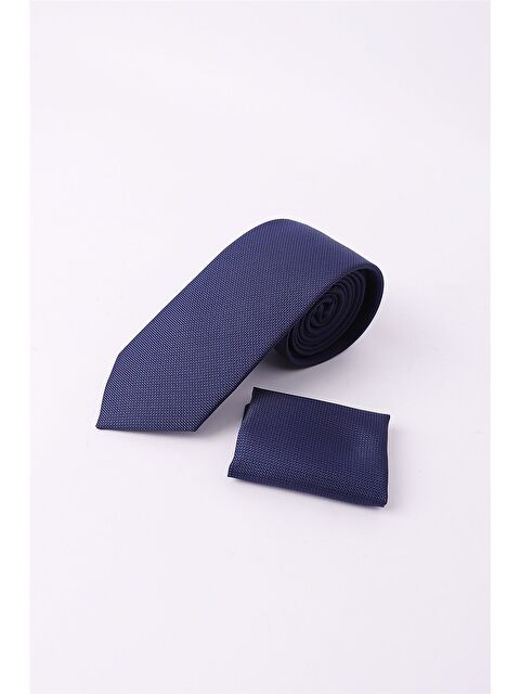 TUDORS Cep Mendilli Düz Erkek İndigo Kravat - S000314227-23093