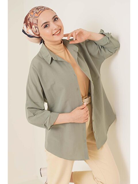 Bigdart 103901 Oversize Basic Tesettür Gömlek - Haki - S000089781-18547