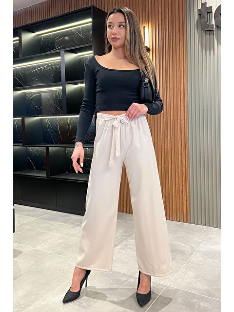 Gülseli Bağcıklı Bol Paça Rahat Kadın Kumaş Pantolon - S000314242-25636