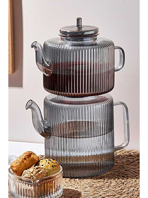 Perotti Tobby Line Füme Borosilikat Çaydanlık 1.1L+1.75L - S000379860-26865