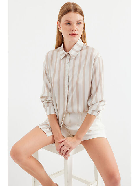 Bigdart 3964 Hafif Dökümlü Saten Gömlek - C. Bej - S000089376-37202