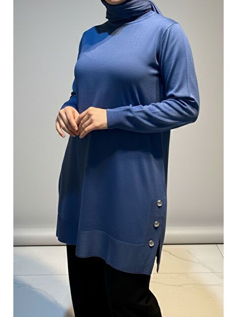 Remsa Düğme Detay Triko Tunik 34120 İndigo - S000463811-23093