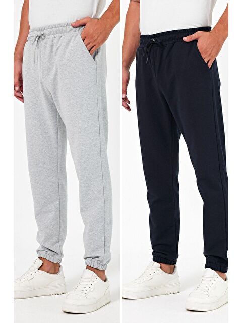 Mmetalic Kalın Siyah-Antrasit Erkek 2'li Eşofman Altı Jogger Arka Cepli Lastik Paça Regular Fit Şardonsuz - S000268684-37281