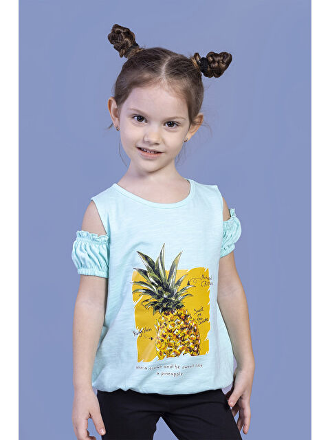 Toontoykids Kız Çocuk Kolları Detaylı Ananas Baskılı Tişört