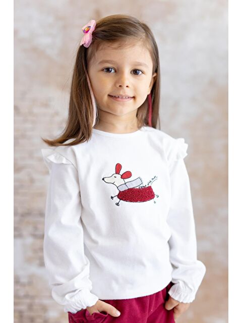Mi·ni·ni·o Kız Çocuk Köpek Nakışlı Uzun Kollu T-Shirt - Skasar - S000367337-19965