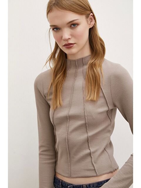 Never More Önü Dikişli Bluz Vizon - S000292619-26429