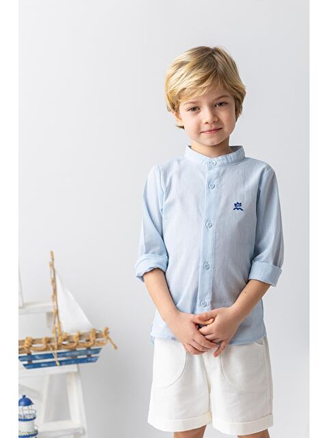 MİNİNİO Erkek Bebek Hakim Yaka Uzun Kollu Gömlek - Açık Mavi - S000363572-17437