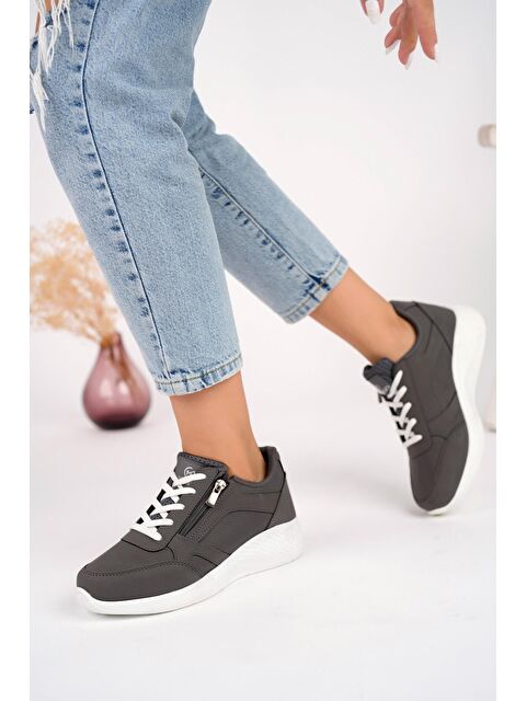 Muggo Asel Kadın Ortopedik Günlük Bağcıklı Yandan Fermuarlı Rahat Sneaker Spor Ayakkabı - S000048810-37488