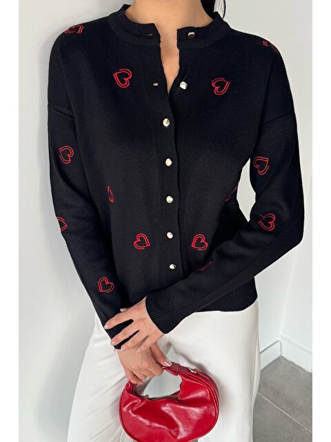 Gülseli Kalp Nakışlı Kadın Triko Hırka (s-m-l Uyumludur) - S000469791-19351