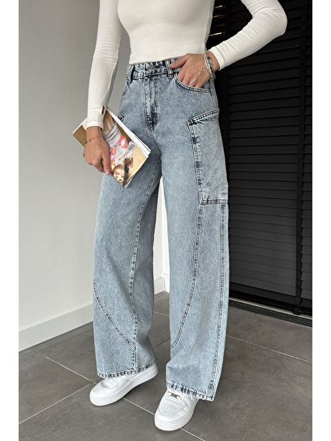 Gülseli Kadın Yüksek Bel Kargo Cepli Bol Kesim Jean Jean Pantolon - S000469802-3642